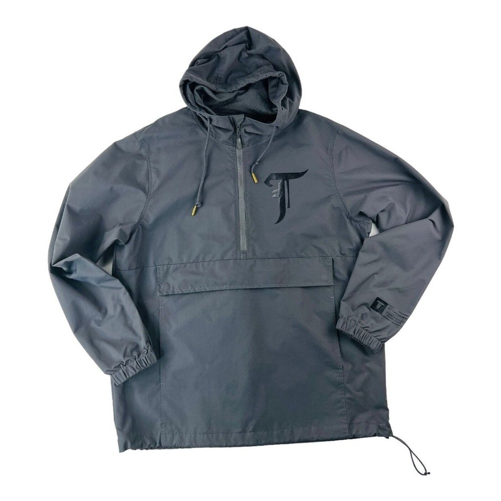 Throne Gray Ink Anorak 1/2 Zip Hooded Nylon‎ Pullover Jacket Mens Size Medium M